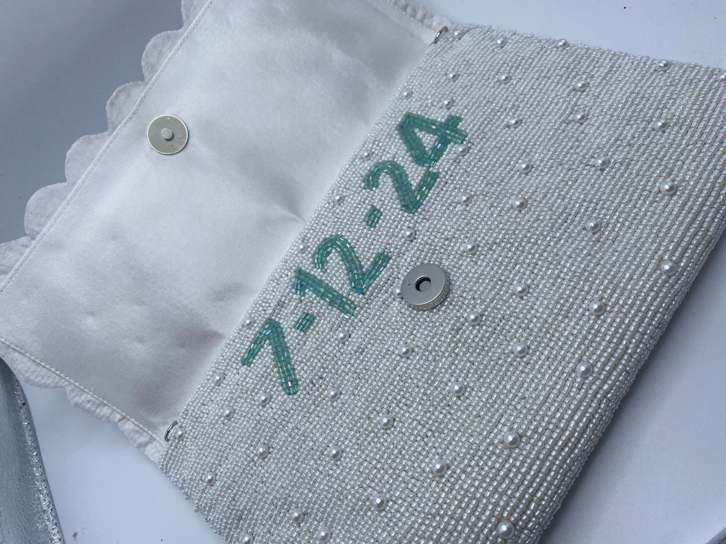 Scallop Pearl Beaded Clutch